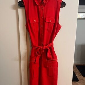 Zac & Rachel Vibrant Red Belted Midi Dress